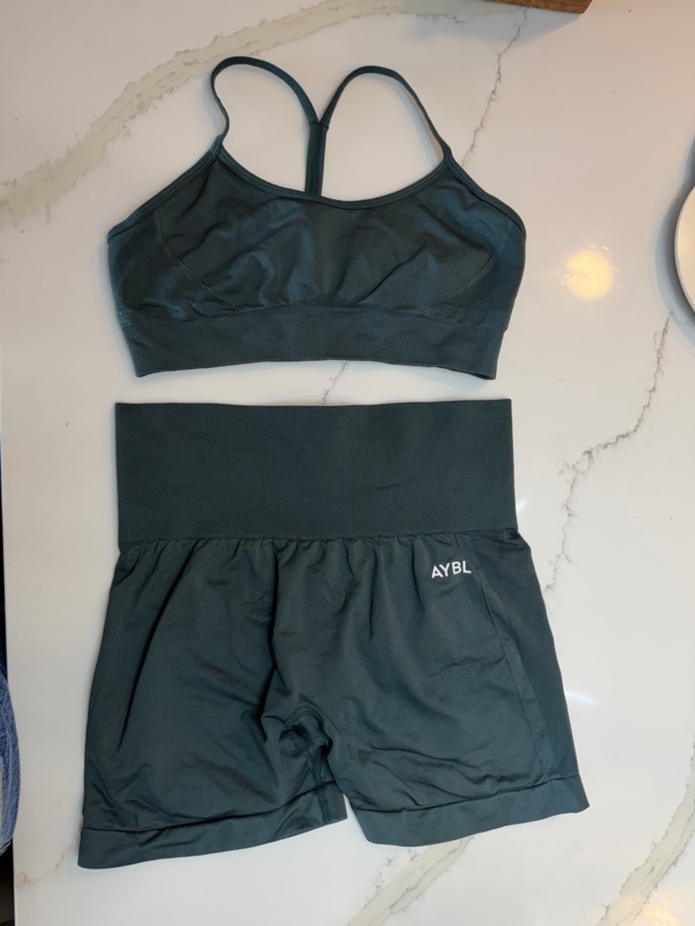 AYBL Deep Forest Green Ribbed Sports Bra & Shorts Set